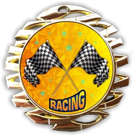 Gold Racing Flags Racing Insert Medal, checkered flags, gold