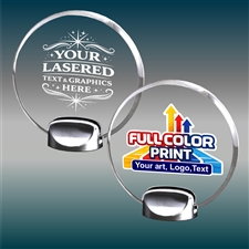 Clear Circle Acrylic Award with Chrome Metal Base â€“ Custom Engraved or Printed Trophy
