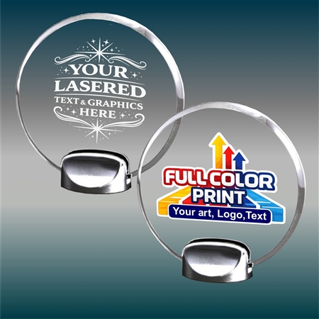 Clear Circle Acrylic Award with Chrome Metal Base â€“ Custom Engraved or Printed Trophy