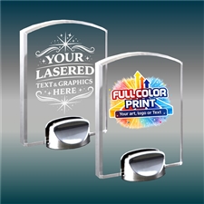 Clear Acrylic Award 5Â½â€³ with Chrome Metal Base â€“ Custom Engraved & Full-Color Printed