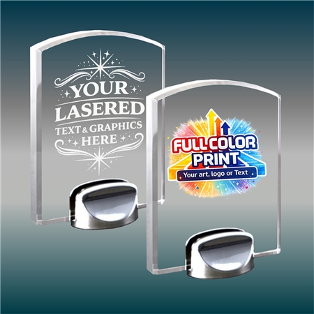 Clear Acrylic Award 5Â½â€³ with Chrome Metal Base â€“ Custom Engraved & Full-Color Printed