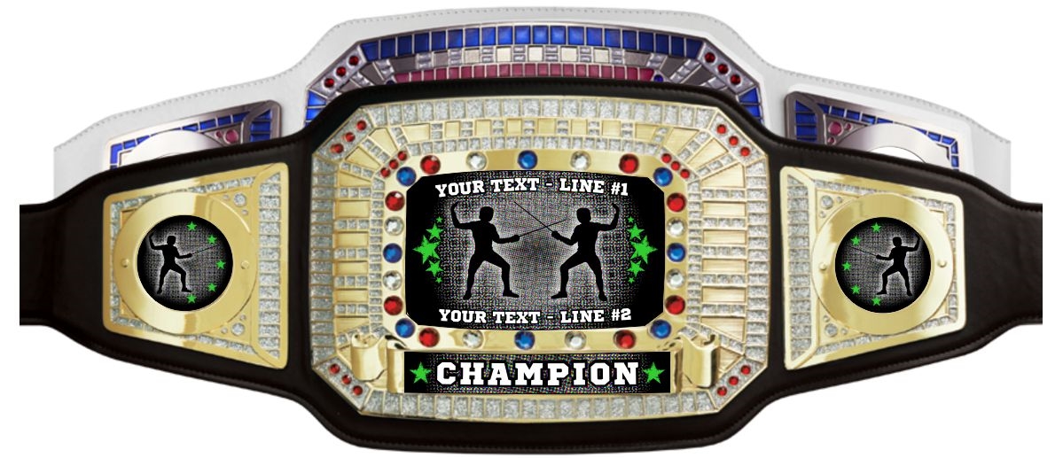 Fencing Champion Belt, your text, gems, glitter