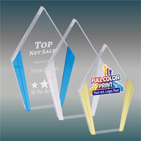 Diamond Acrylic Award with Custom Laser Engraving or Full-Color Printing