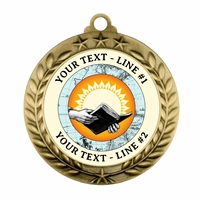 Custom text Open Book Knowledge academic award medal with full-color personalized insert and antique-finish metal border