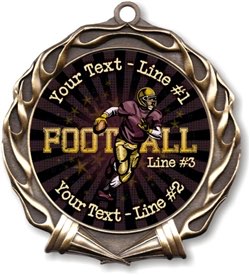 Football Gold Embossed Medal With FREE LASER Engraving & FREE Ribbon