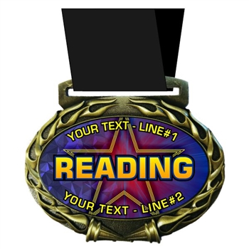 Custom Text Reading Medal in Jam Oval Insert | Reading Award Medal with Custom Text