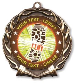 Trophy Inscriptions Running Custom Text Running Medal with brown border and brown shoeprint