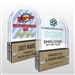 Custom double pane acrylic trophy award with floating insert, laser engraved or full color printed