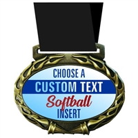 Custom Text Softball Medal in Jam Oval Insert | Softball Award Medal with Custom Text