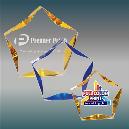 Luminary Star Acrylic Award with Blue or Gold Accent and Custom Laser Engraving