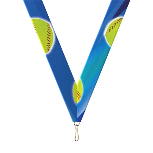 Softball Snap Clip "V" Neck Medal Ribbon
