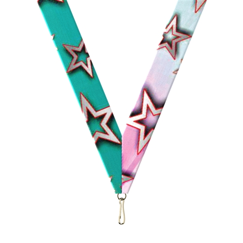 Stars - Multicolor Snap Clip "V" Neck Medal Ribbon