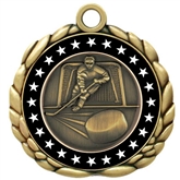 Colored Ring Hockey Medal that features a hockey player skating with a puck.