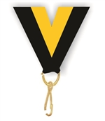 Black/Gold Snap Clip "V" Neck Medal Ribbon