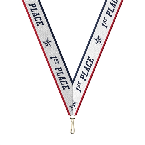 Red/White/Blue 1st Place Snap Clip "V" Neck Medal Ribbon