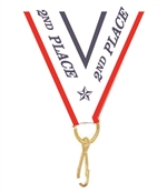 Red/White/Blue 2nd Place Snap Clip "V" Neck Medal Ribbon