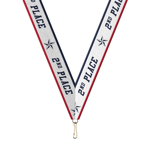 Red/White/Blue 2nd Place Snap Clip "V" Neck Medal Ribbon