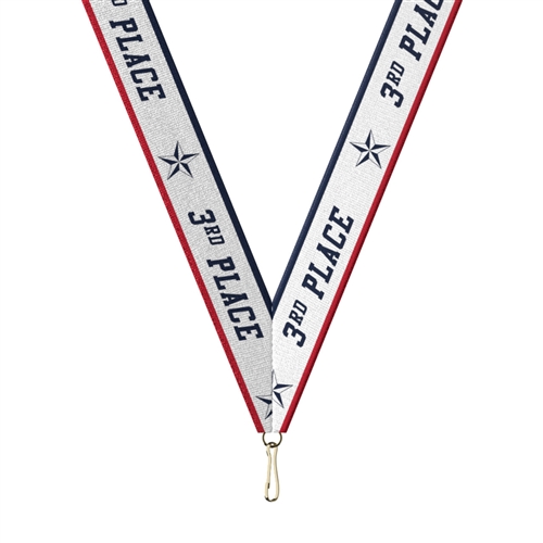 Red/White/Blue 3rd Place Snap Clip "V" Neck Medal Ribbon