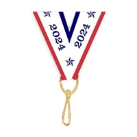 Red/White/Blue Year 2023 Snap Clip "V" Neck Medal Ribbon
