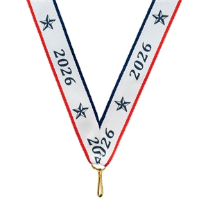 Red/White/Blue Year 2026 Snap Clip "V" Neck Medal Ribbon