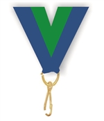 Blue/Green Snap Clip "V" Neck Medal Ribbon