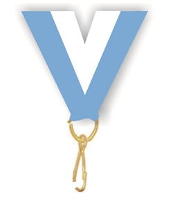 Light Blue/White Snap Clip "V" Neck Medal Ribbon