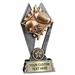 Custom 7 inch football trophy resin award with football and helmet, gold and silver accents, personalized engraved name plate, self standing weighted base