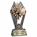 Custom 7 inch Music trophy resin award with musical notes, gold and silver accents, personalized engraved name plate, self standing weighted base