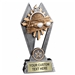 Custom 7 inch swimming trophy resin award with swim goggles and stop watch, gold and silver accents, personalized engraved name plate, self standing weighted base