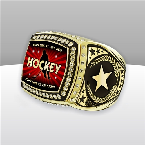 Gigantic Custom Text Champion Hockey Ring