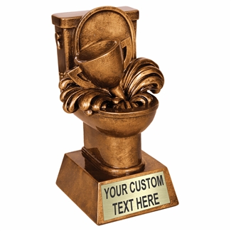 Antique gold loser toilet award trophy resin last place gag prize with engraved plate