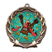 Turkey Trot Thanksgiving race medal with full-color insert and antique finish