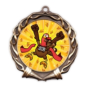 Turkey Trot Thanksgiving race medal with full-color insert and antique finish