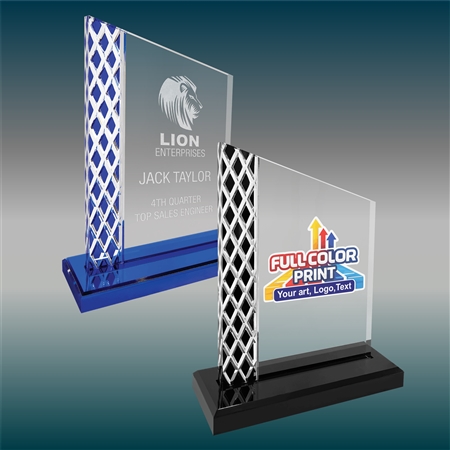 Diamond Ice Unite Acrylic Award with Blue Edge â€“ Custom Engraved or Full-Color Printed Trophy