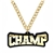 CHAMP Victory Chain oversized championship medallion award necklace with mirrored gold acrylic face and gold plated chain