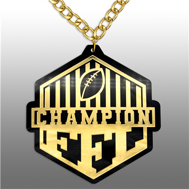 CHAMPION FFL Victory Chain oversized championship medallion award necklace with mirrored gold acrylic face and gold plated chain