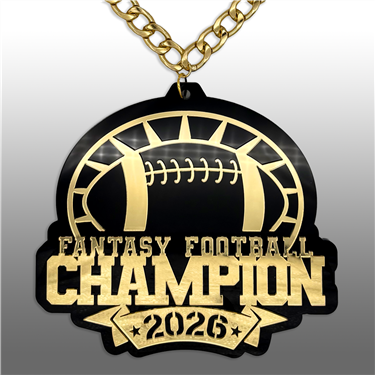 FANTASY FOOTBALL CHAMPION  Victory Chain oversized championship medallion award necklace with mirrored gold acrylic face and gold plated chain
