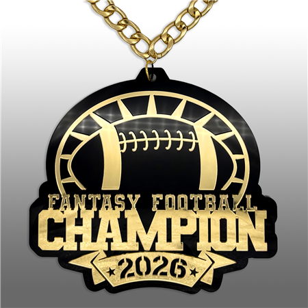 FANTASY FOOTBALL CHAMPION  Victory Chain oversized championship medallion award necklace with mirrored gold acrylic face and gold plated chain