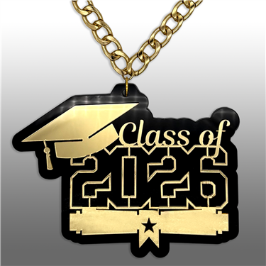 Graduate Victory Chain oversized championship medallion award necklace with mirrored gold acrylic face and gold plated chain