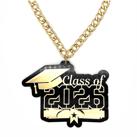 Graduate Victory Chain oversized championship medallion award necklace with mirrored gold acrylic face and gold plated chain