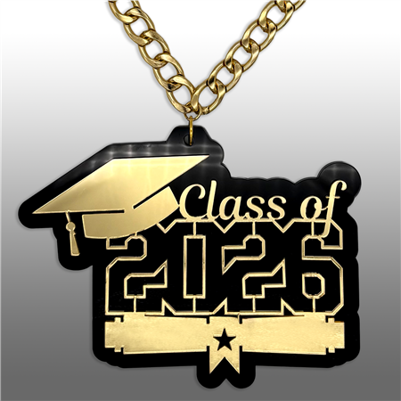 Graduate Victory Chain oversized championship medallion award necklace with mirrored gold acrylic face and gold plated chain