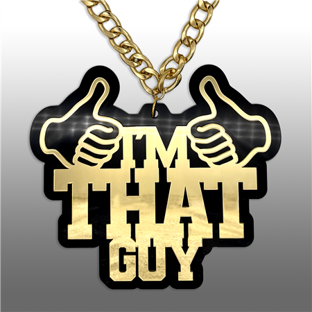 I'M THAT GUY Victory Chain oversized championship medallion award necklace with mirrored gold acrylic face and gold plated chain