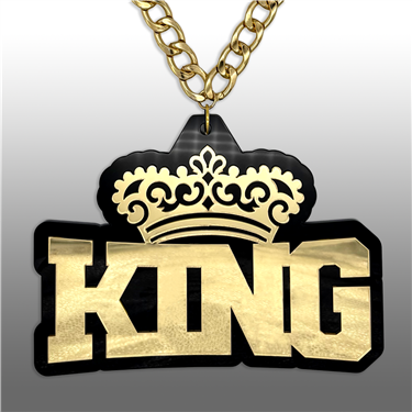 KING Victory Chain oversized championship medallion award necklace with mirrored gold acrylic face and gold plated chain