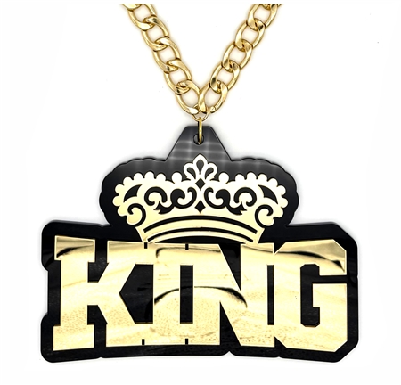 KING Victory Chain oversized championship medallion award necklace with mirrored gold acrylic face and gold plated chain