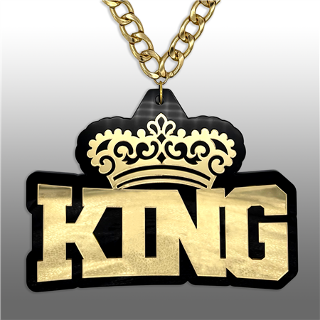 KING Victory Chain oversized championship medallion award necklace with mirrored gold acrylic face and gold plated chain