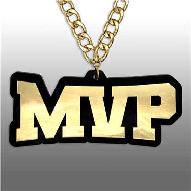 MVP Victory Chain oversized championship medallion award necklace with mirrored gold acrylic face and gold plated chain