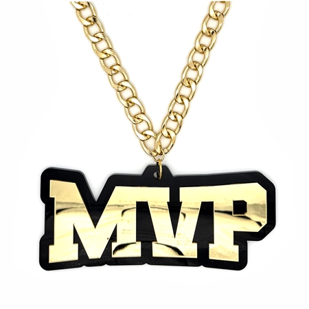 MVP Victory Chain oversized championship medallion award necklace with mirrored gold acrylic face and gold plated chain