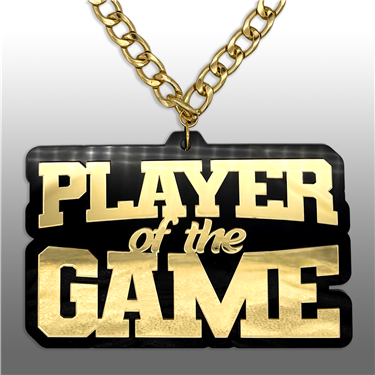 PLAYER OF THE GAME Victory Chain oversized championship medallion award necklace with mirrored gold acrylic face and gold plated chain
