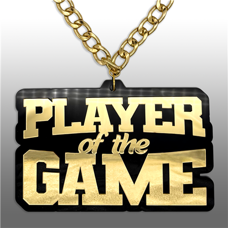 PLAYER OF THE GAME Victory Chain oversized championship medallion award necklace with mirrored gold acrylic face and gold plated chain