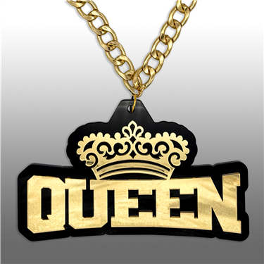 QUEEN Victory Chain oversized championship medallion award necklace with mirrored gold acrylic face and gold plated chain